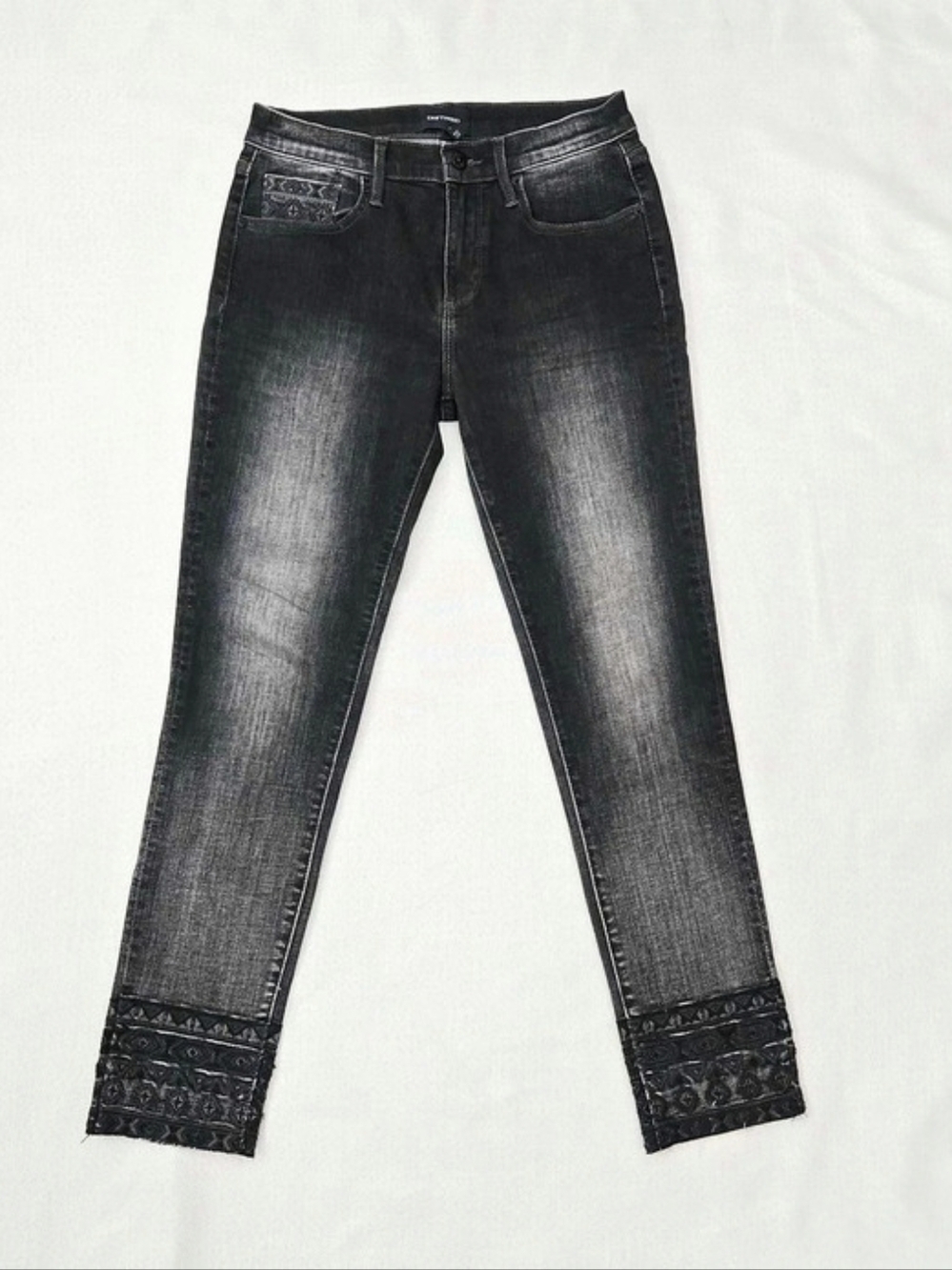 DRIFTWOOD Jackie Embroidered Skinny Crop Jeans Grey Black Wash Boho 27